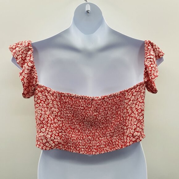 Abercrombie & Fitch Womens Size XL Floral Off the Shoulder Crop Top in Red 2585 - Picture 4 of 8
